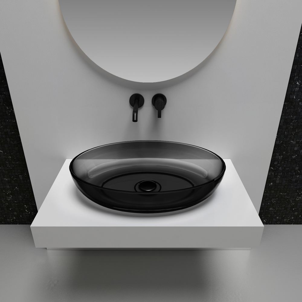 Abber Kristall Раковина накладная прозрачная овальная 60x40x13h см, цвет: черный AT2801Onyx