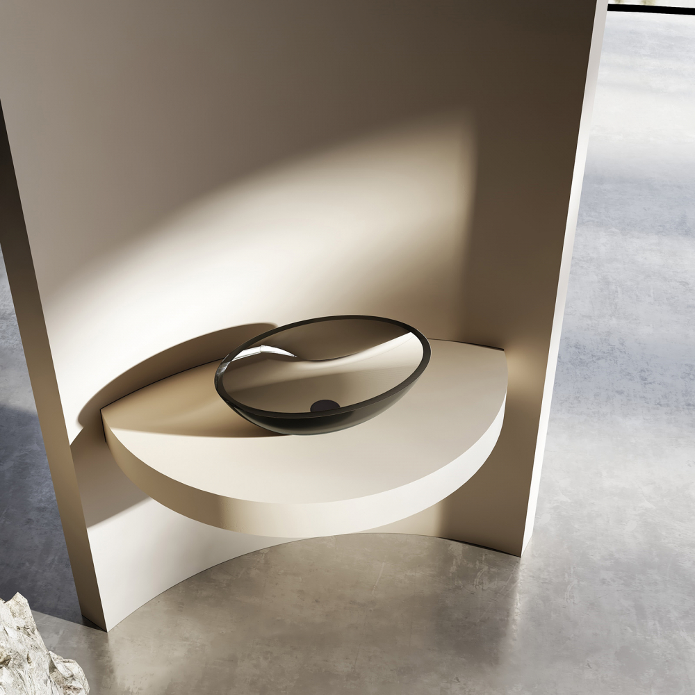 Abber Kristall Раковина накладная прозрачная овальная 50x35x15h см, цвет: черный AT2802Onyx