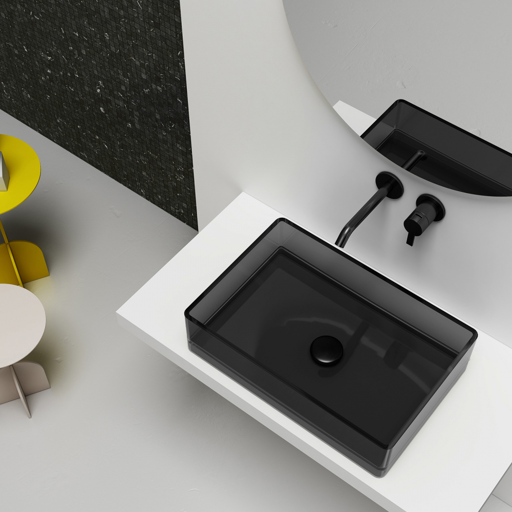 Abber Kristall Раковина накладная прозрачная прямоугольная 60x40x15h см, цвет: черный AT2803Onyx