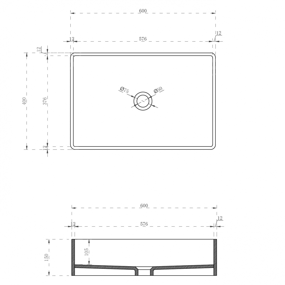 Abber Kristall Раковина накладная прозрачная прямоугольная 60x40x15h см, цвет: синий AT2803Saphir