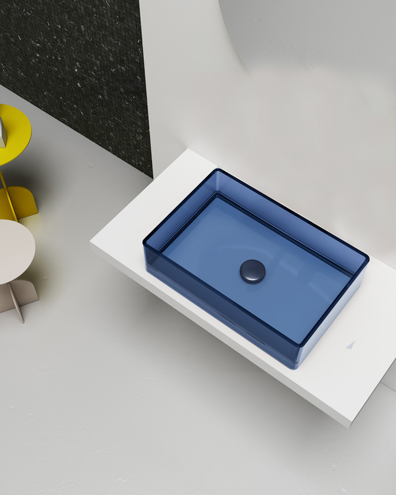 Abber Kristall Раковина накладная прозрачная прямоугольная 60x40x15h см, цвет: синий AT2803Saphir