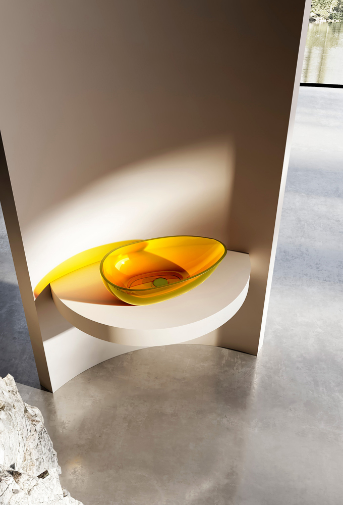 Abber Kristall Раковина накладная прозрачная овальная 60x36x16h см, цвет: желтый AT2811Amber