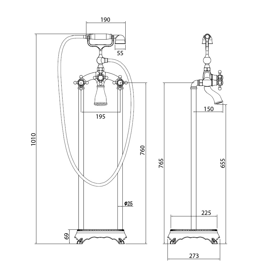 Abber Klassik Смеситель напольный для ванны на 2 отверстия, цвет: золото AF8415G