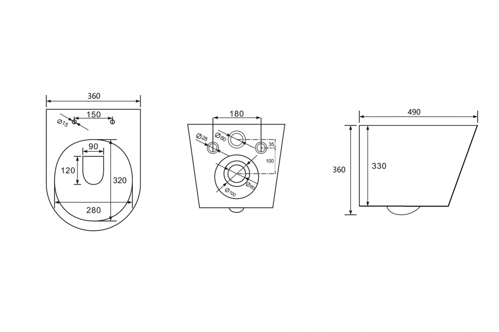 Abber Bequem Унитаз подвесной, безободковый 36x49x36h см, цвет: белый матовый AC1102MW