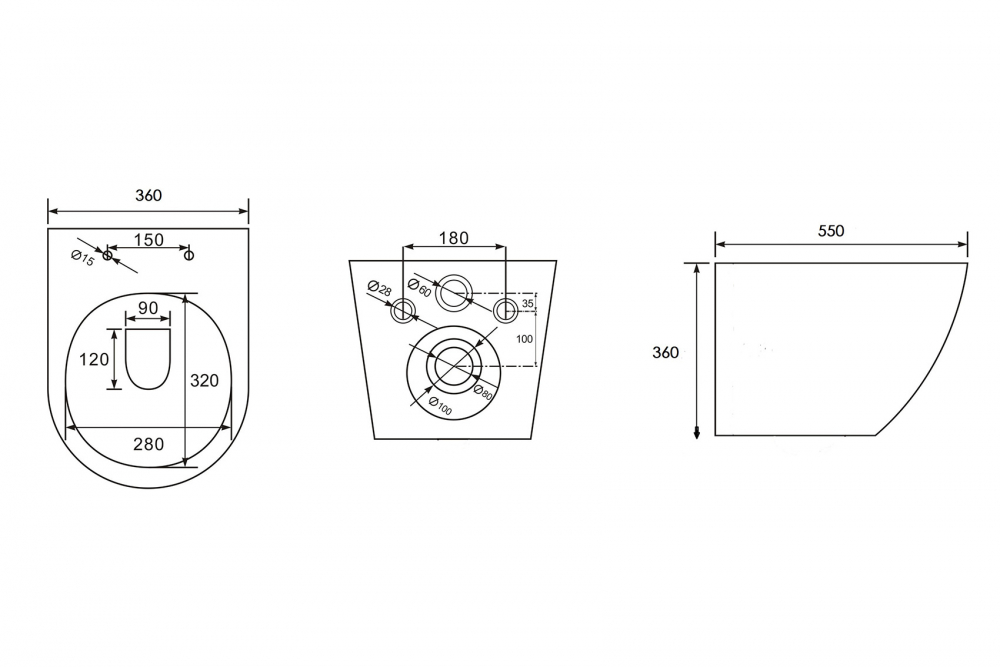 Abber Bequem Унитаз подвесной, безободковый 36x55x36h см, цвет: серый матовый AC1103MG