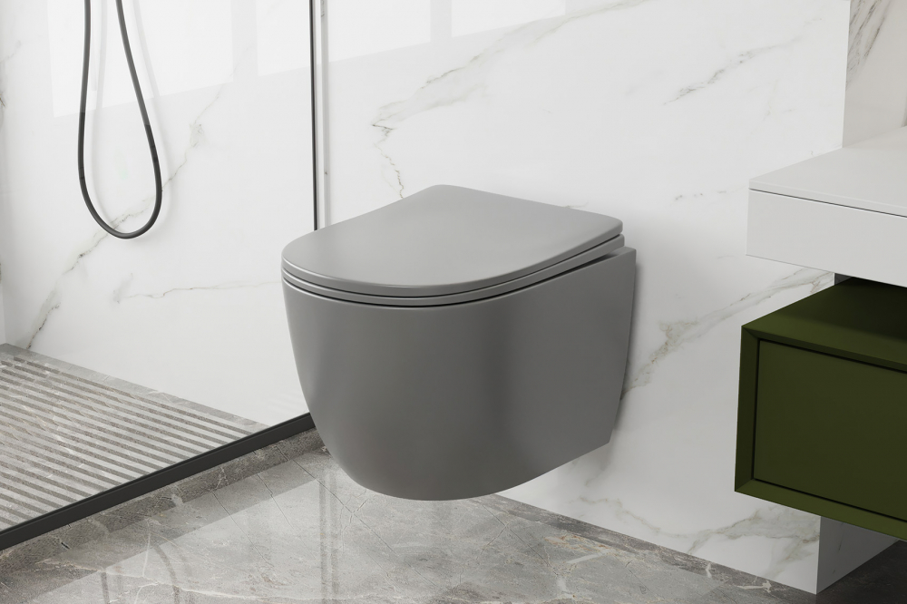 Abber Bequem Унитаз подвесной, безободковый 36x55x36h см, цвет: серый матовый AC1103MG