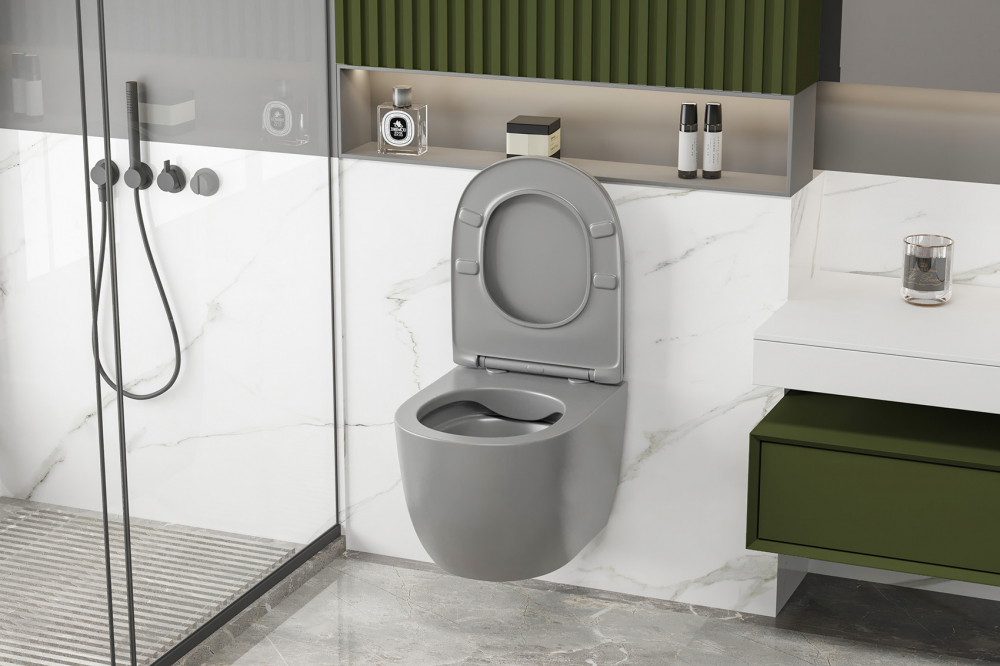 Abber Bequem Унитаз подвесной, безободковый 36x55x36h см, цвет: серый матовый AC1103MG