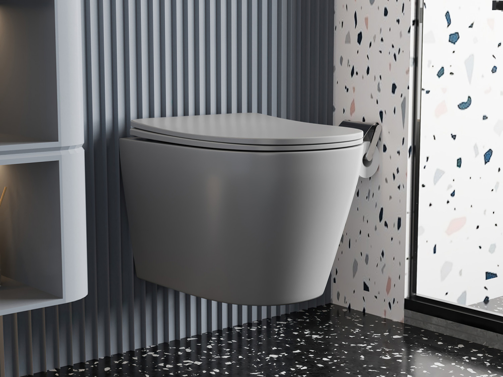 Abber Bequem Унитаз подвесной, безободковый 36x49x36h см, цвет: серый матовый AC1102MG