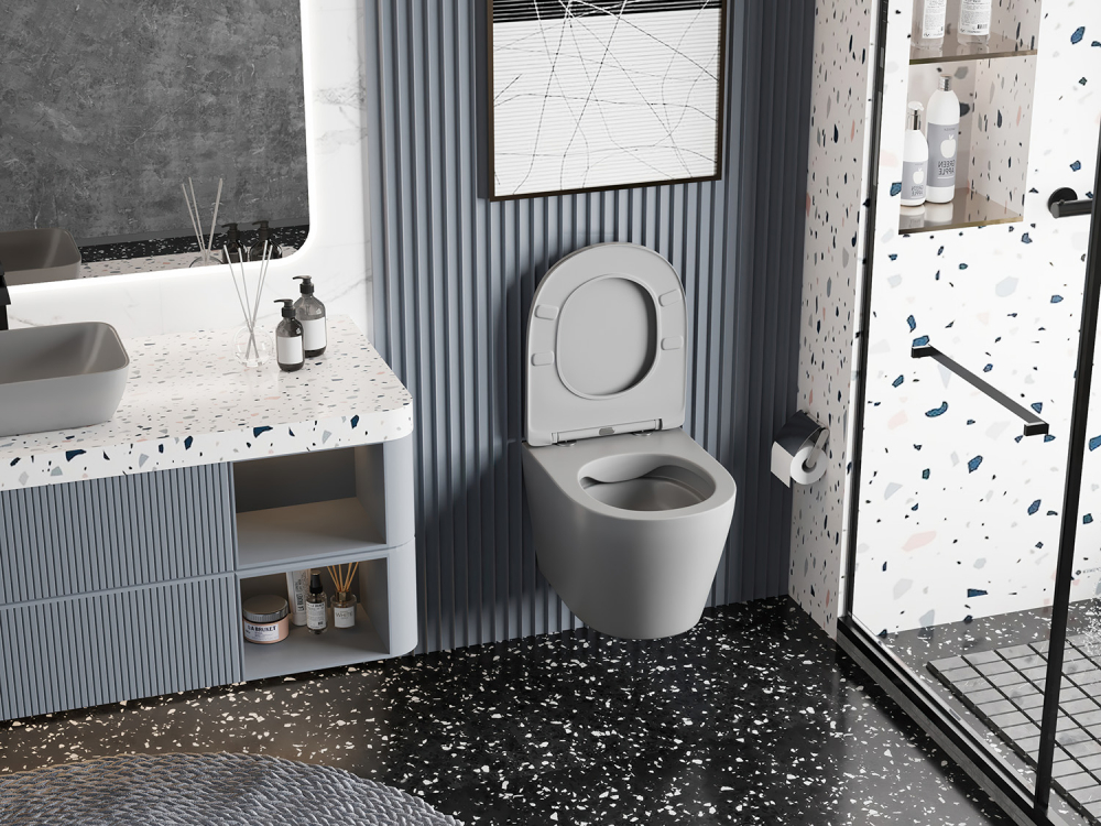 Abber Bequem Унитаз подвесной, безободковый 36x49x36h см, цвет: серый матовый AC1102MG