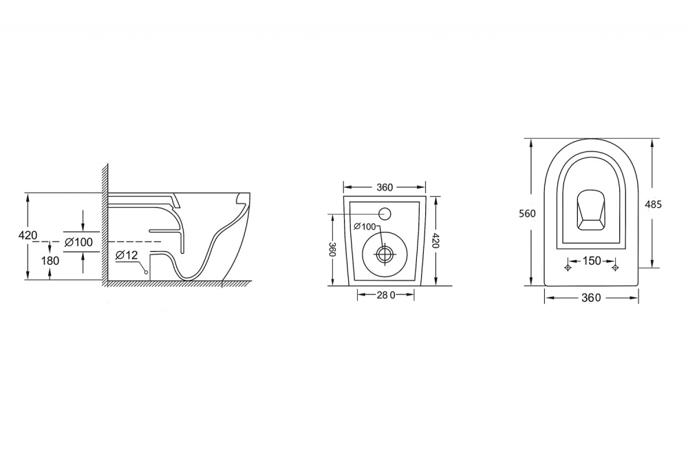 Abber Bequem Унитаз приставной, безободковый 36x56x42h см, цвет: белый AC1111