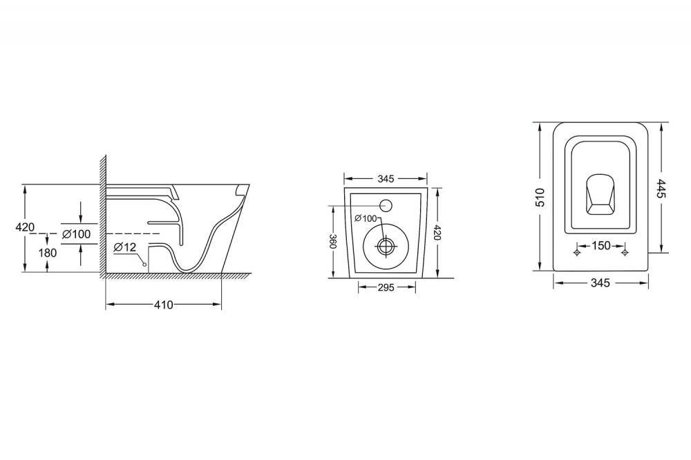 Abber Rechteck Унитаз приставной, безободковый 34,5x51x42h см, цвет: белый AC1211