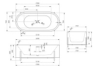 Abber Акриловая ванна отдельностоящая овальная 170x75x60h см, цвет: белый AB9443