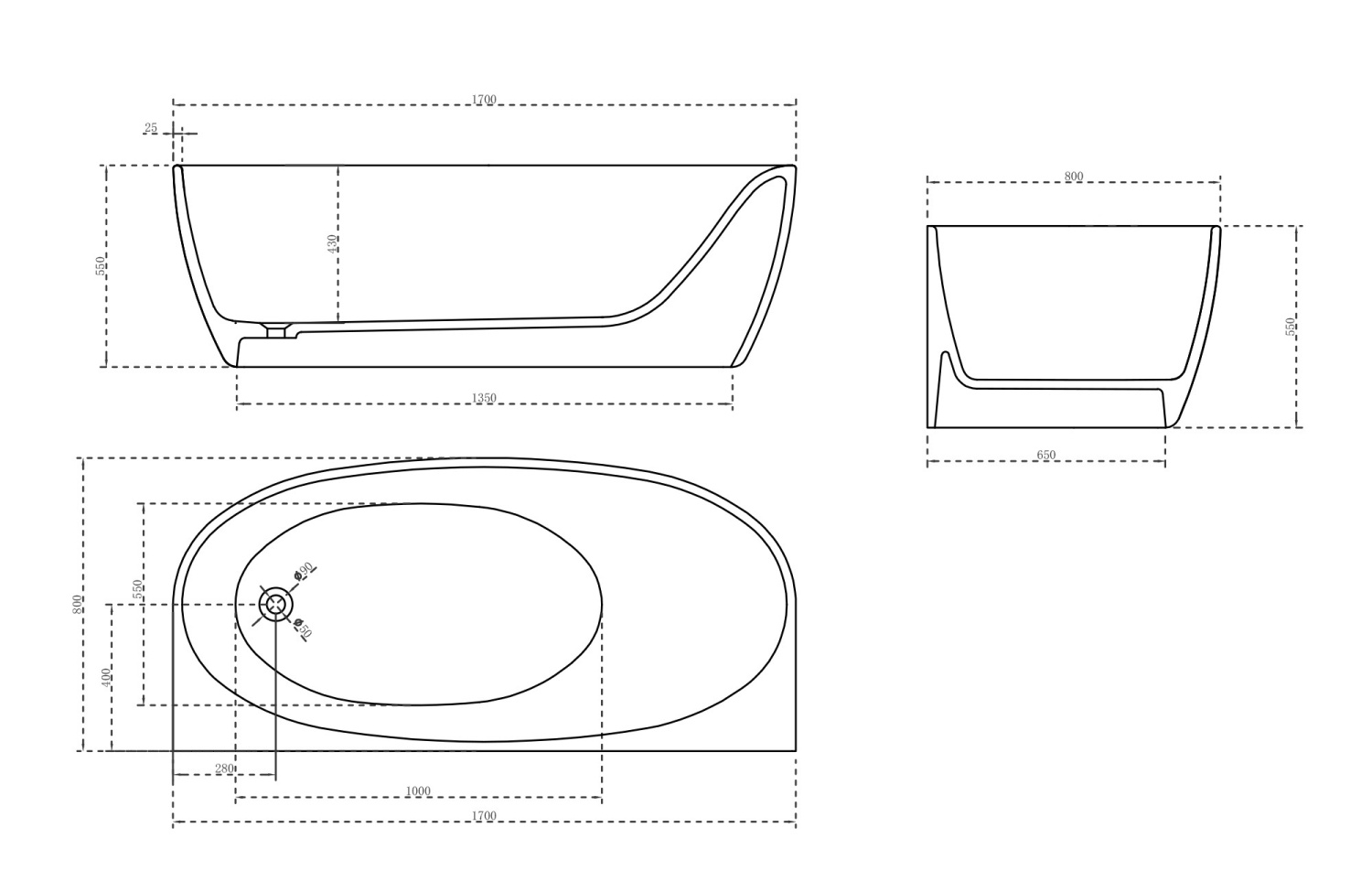 Abber Karbon Карбоновая ванна пристенная овальная 170x80x55h см, цвет: черный AK9004