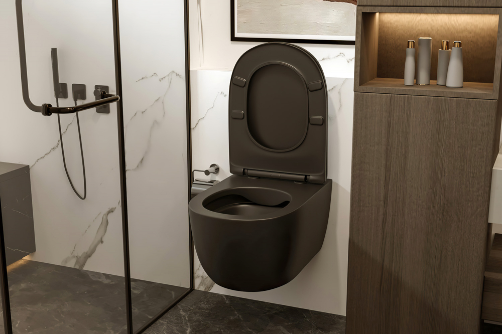 Abber Bequem Унитаз подвесной, безободковый 36x53x34h см, цвет: черный матовый AC1104MB