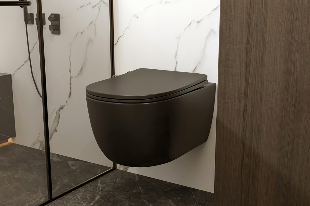 Abber Bequem Унитаз подвесной, безободковый 36x53x34h см, цвет: черный матовый AC1104MB