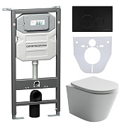 Ceramicanova Baleriaca Комплект: инсталляция, унитаз, кнопка, шумоизоляция, цвет: черный матовый CN6000_1001B_1000