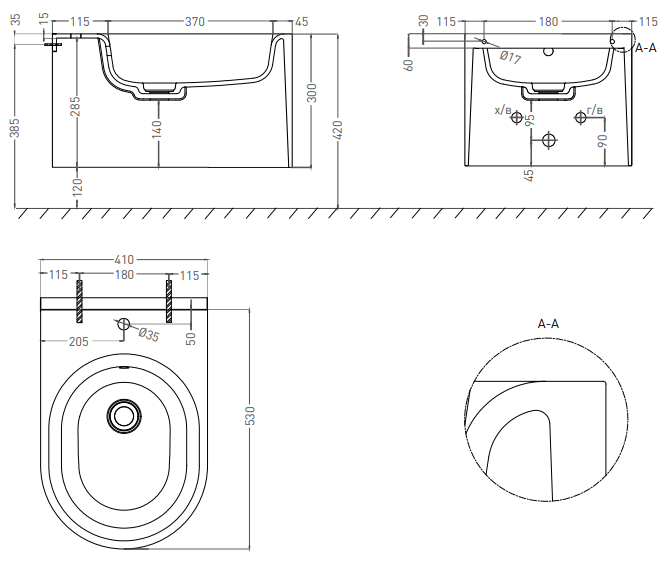 Salini Gemelli Биде подвесное 53x41x30h см, матовый цвет: RAL полностью 250121MF