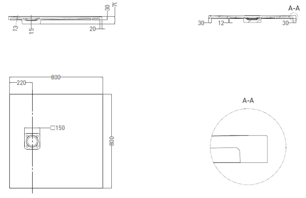 Salini Oasi Душевой поддон 80x80x3h см, матовый цвет: RAL полностью 120323MF