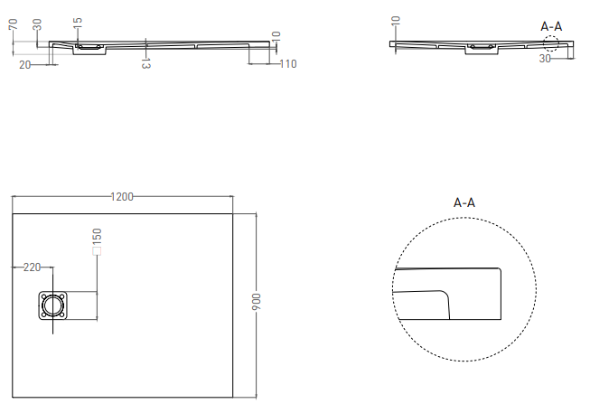 Salini Oasi Душевой поддон 120x90x3h см, матовый цвет: RAL полностью 120322MF
