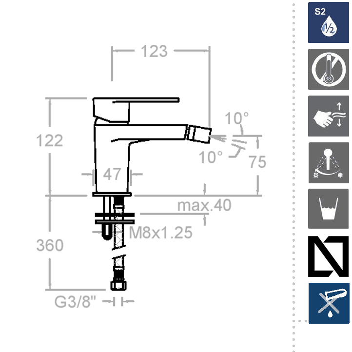 Ramonsoler Alexia Смеситель для биде однорычажный, цвет: никель брашированный 3603NC