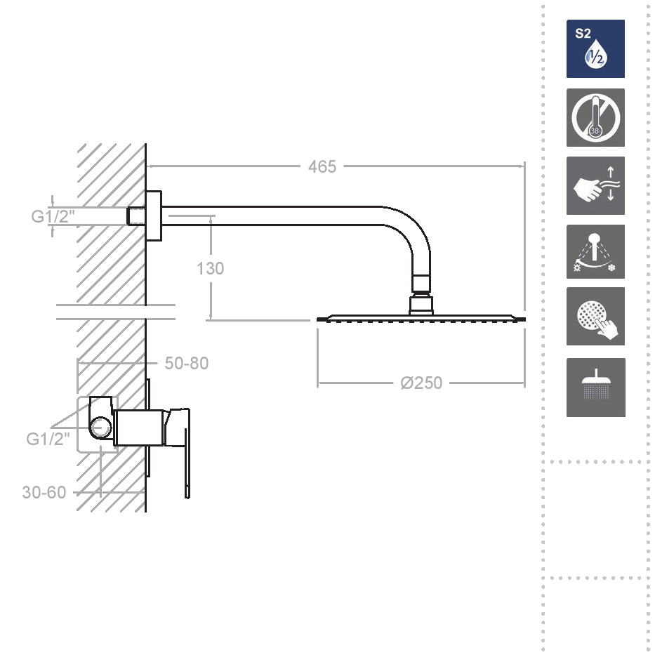 Ramonsoler Alexia Душевой комплект встраиваемый с тропическим душем, цвет: хром K3618012