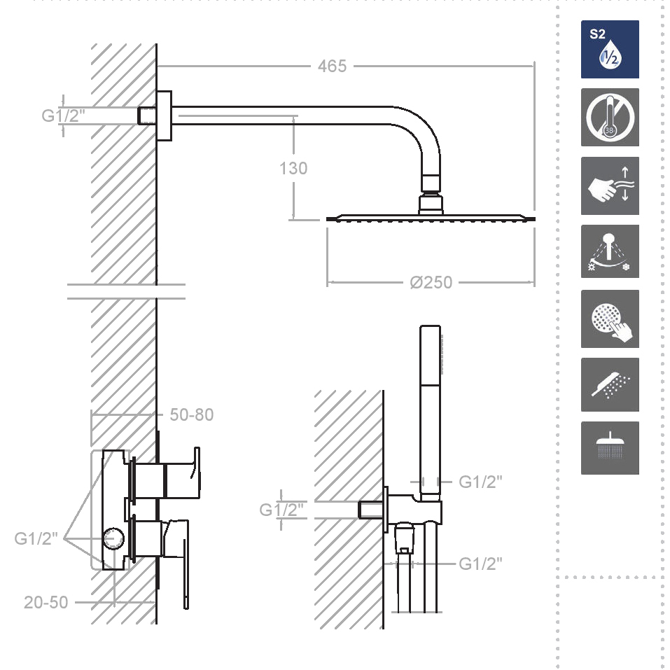 Ramonsoler Alexia Душевой комплект встраиваемый с тропическим душем, цвет: хром K3615021