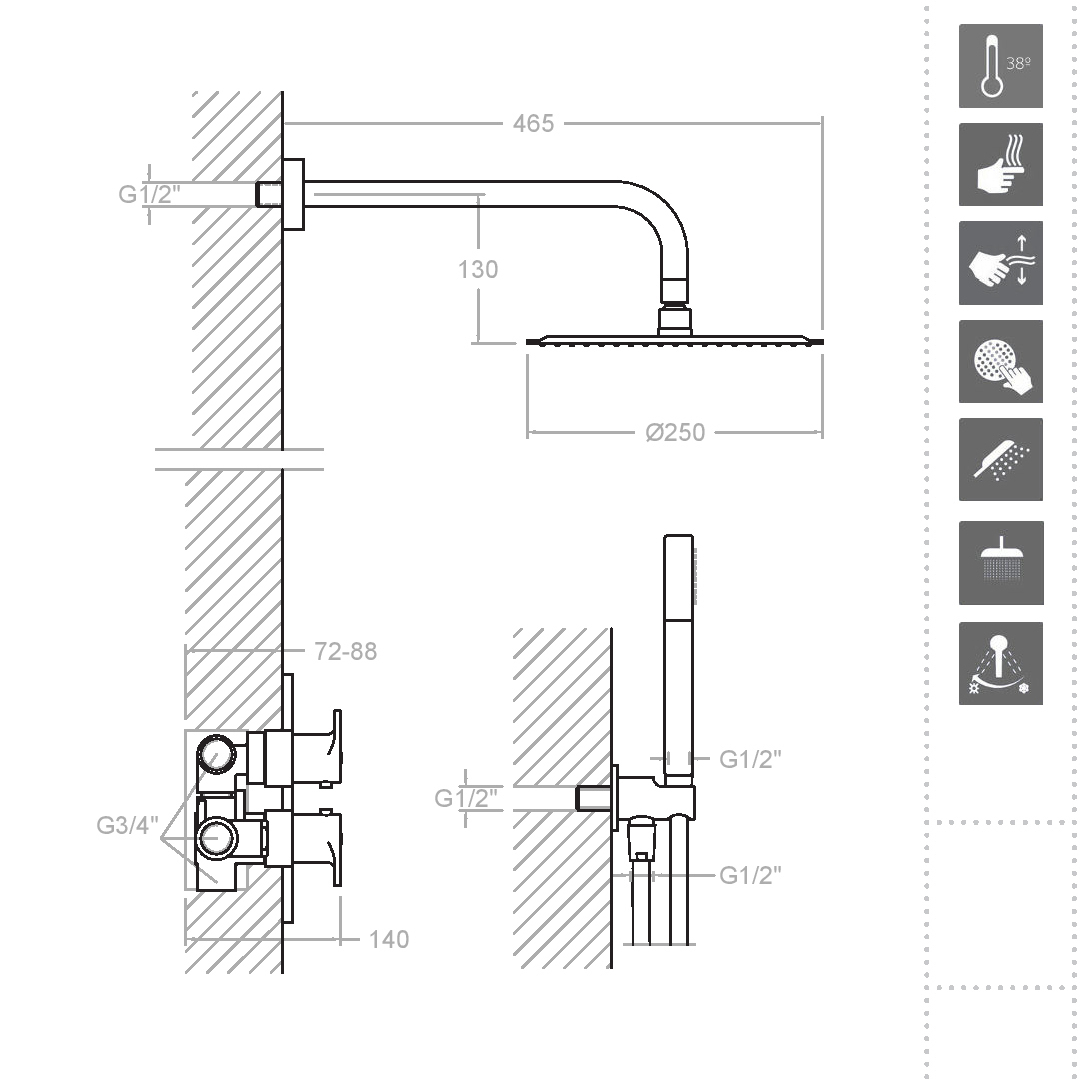 Ramonsoler Alexia Душевой комплект встраиваемый с термостатом, цвет: золото брашированное K3687011OC