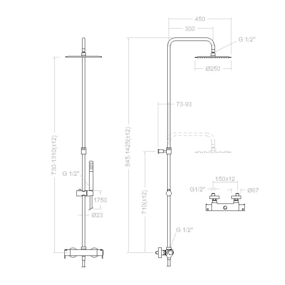 Ramonsoler Alexia Душевая стойка с верхним душем 25x142,5h см, цвет: никель брашированный 3654RM250NC