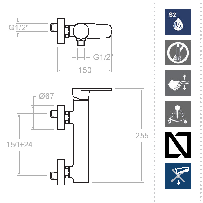 Ramonsoler Alexia Смеситель настенный с душем, цвет: матовый черный 360801BTNM