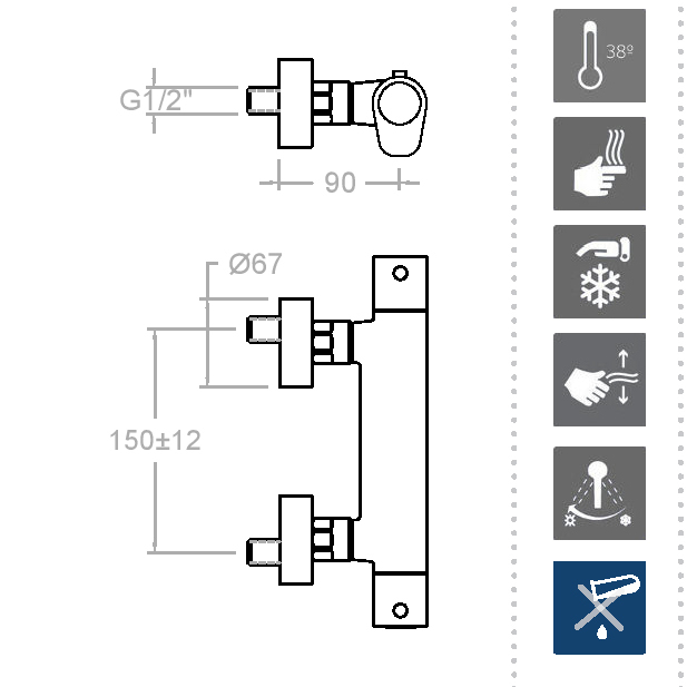 Ramonsoler Alexia Термостатический смеситель настенный, цвет: золото брашированное 3634SOC