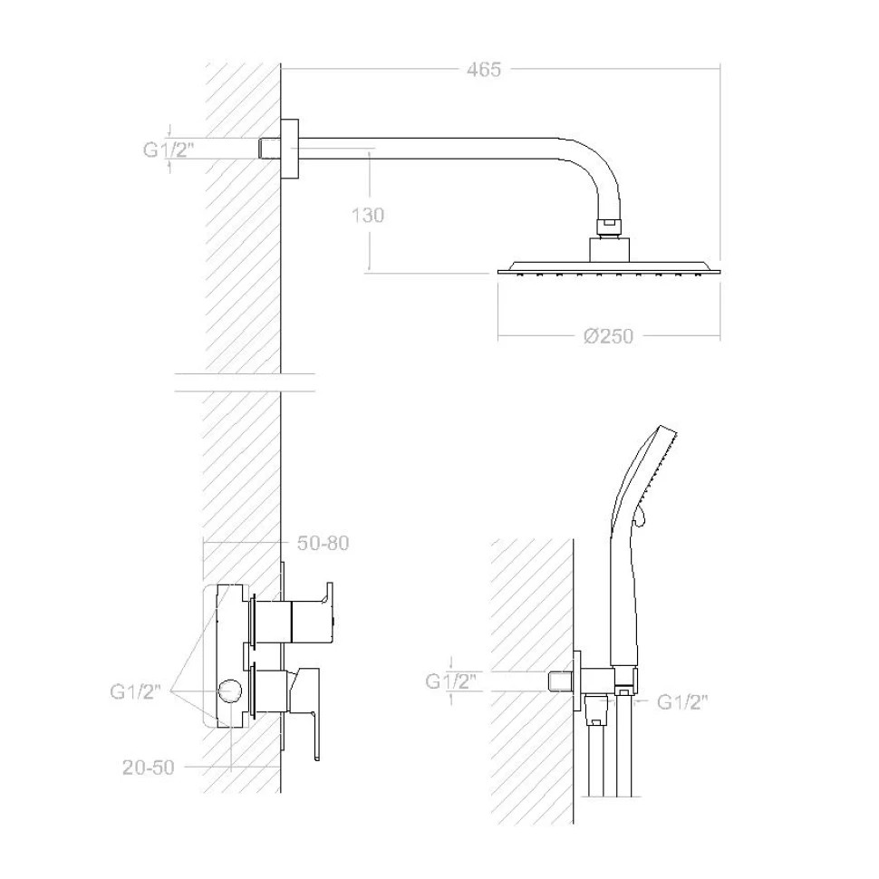 Ramonsoler Blautherm Душевой комплект встраиваемый с тропическим душем, цвет: хром 941502RM250