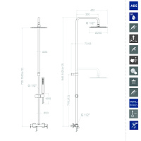 Ramonsoler Blautherm Душевая стойка с верхним тропическим душем 25x142,5h см, цвет: хром 9374RM250