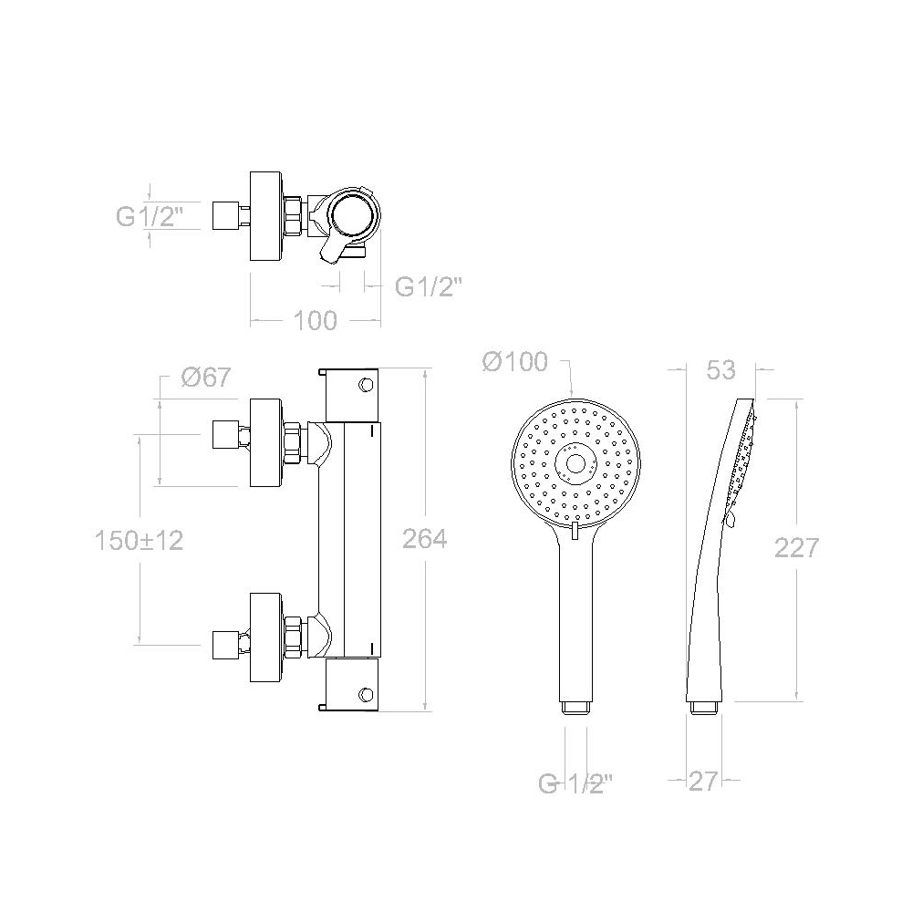Ramonsoler Blautherm Термостатический смеситель настенный с душем, цвет: хром 943404T1