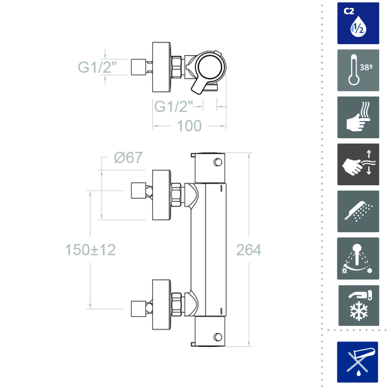 Ramonsoler Blautherm Термостатический смеситель настенный, цвет: хром 943402S