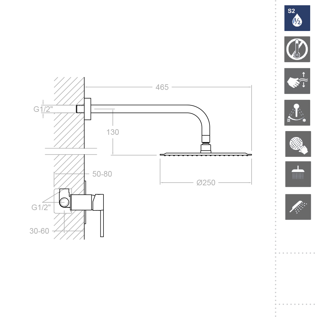 Ramonsoler Drako Душевой комплект встраиваемый с тропическим душем, цвет: хром K3318012