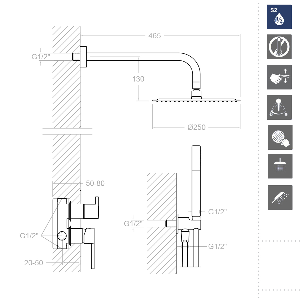 Ramonsoler Drako Душевой комплект встраиваемый с тропическим душем, цвет: хром K3315021