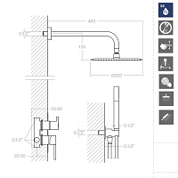 Ramonsoler Drako Душевой комплект встраиваемый с тропическим душем, цвет: хром K3315021