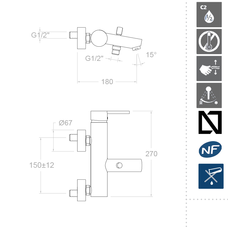 Ramonsoler Drako Смеситель для ванны настенный однорычажный, цвет: хром 3305S