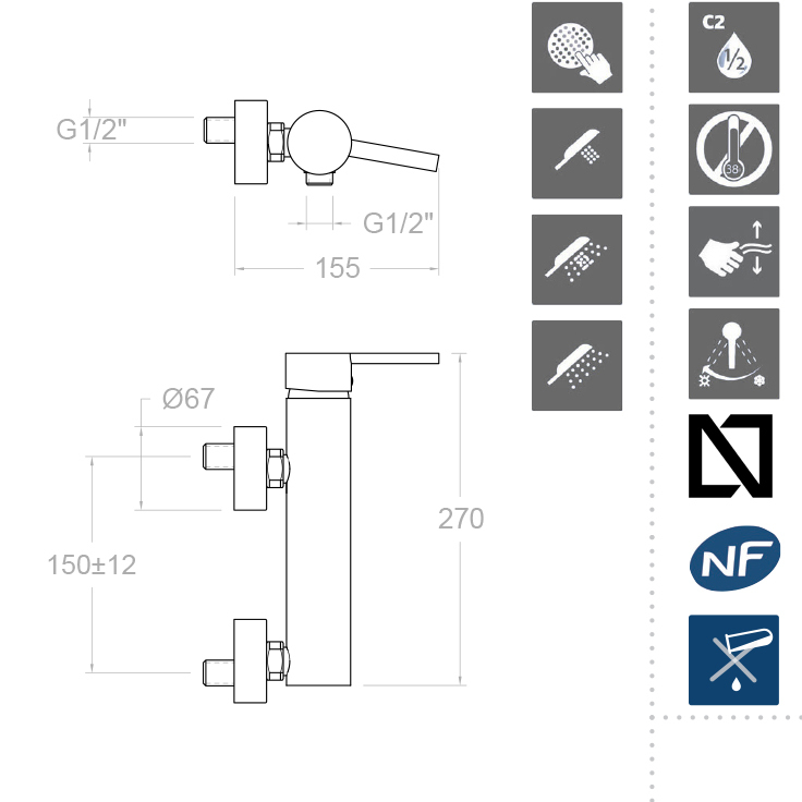 Ramonsoler Drako Смеситель настенный с душем, цвет: хром 3308T3