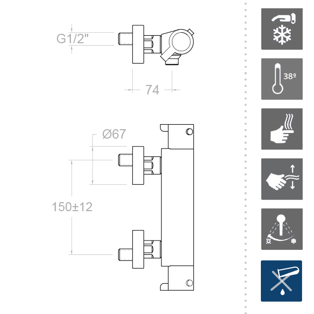 Ramonsoler Drako Термостатический смеситель настенный, цвет: хром 333402S