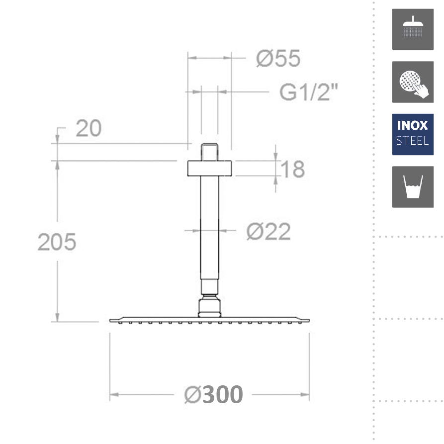 Ramonsoler Hidroterapia Верхний душ потолочный 30x30x20,5h см, цвет: хром BVRM300