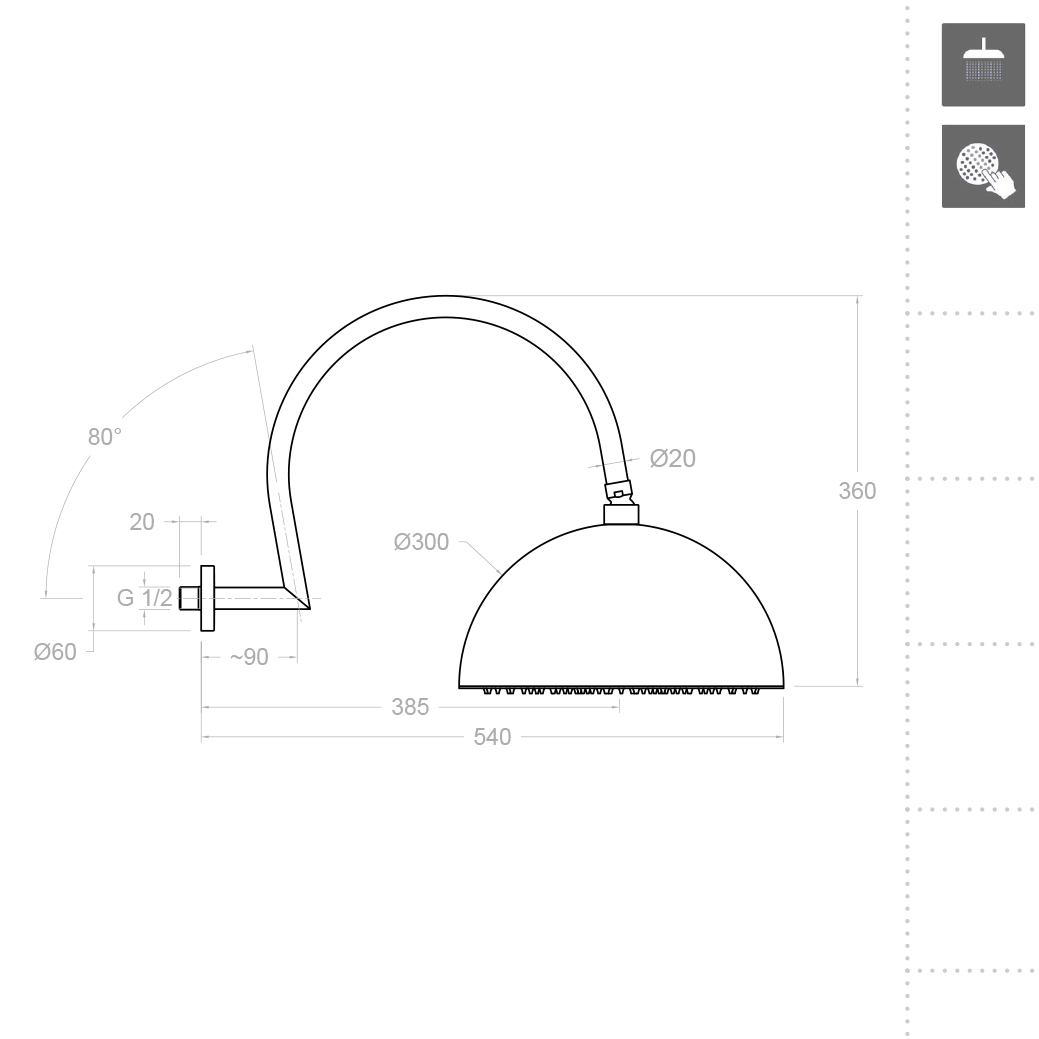 Ramonsoler Hidroterapia Верхний душ потолочный 30x54x36h см, цвет: хром RB3A390