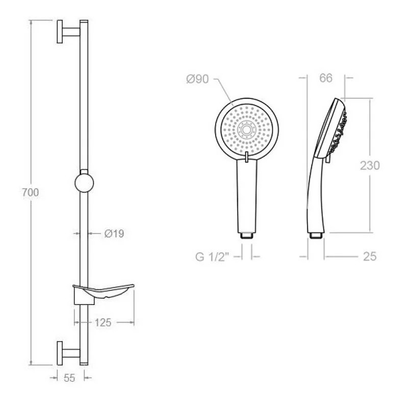 Ramonsoler Hidroterapia Душевой гарнитур: душевая штанга с душевым комплектом, цвет: хром 377302AS
