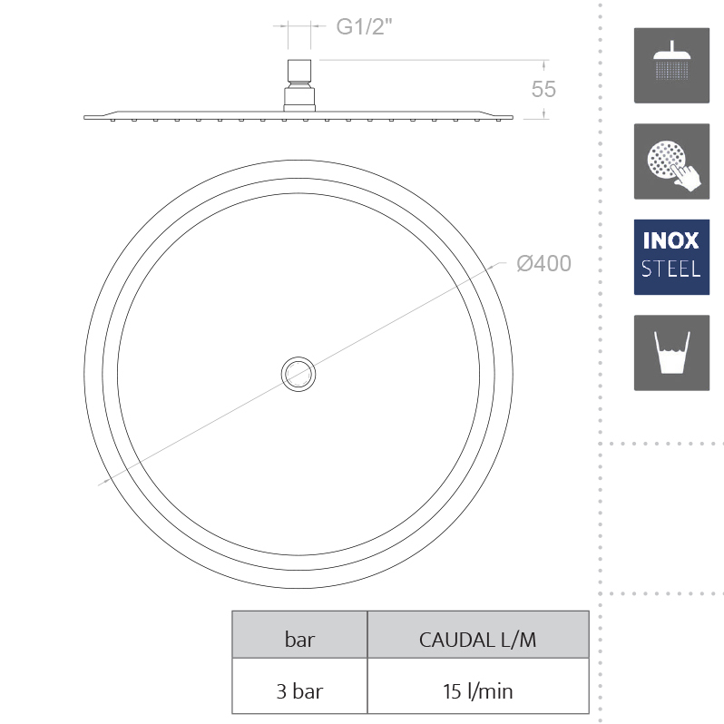Ramonsoler Hidroterapia Лейка тропического душа из нержавеющей стали, цвет: хром RM400