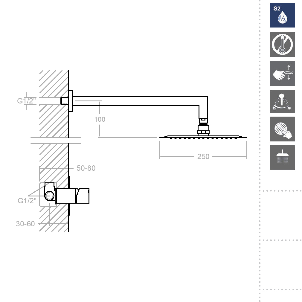 Ramonsoler Kuatro Душевой комплект встраиваемый с тропическим душем, цвет: хром K4718012