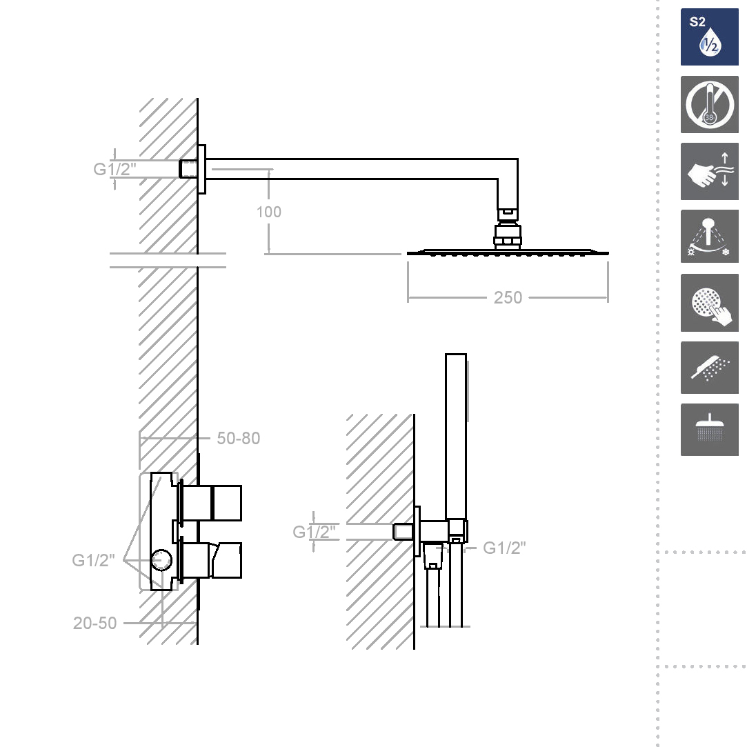Ramonsoler Kuatro Душевой комплект встраиваемый с тропическим душем, цвет: хром K4715021