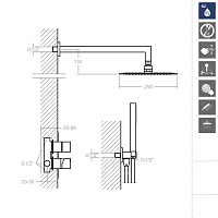 Ramonsoler Kuatro Душевой комплект встраиваемый с тропическим душем, цвет: хром K4715021