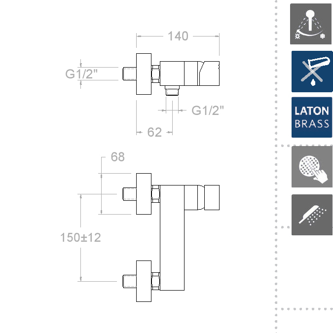 Ramonsoler Kuatro Смеситель настенный с душем, цвет: хром 4728MK