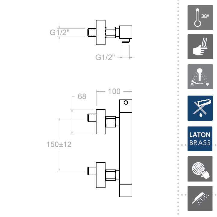 Ramonsoler Kuatro Термостатический смеситель настенный с душем, цвет: хром 4734MK