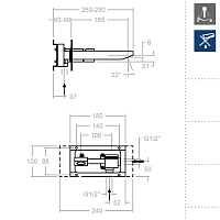 Ramonsoler Kuatro Встраиваемый смеситель излив 18,5 см, цвет: хром 4720